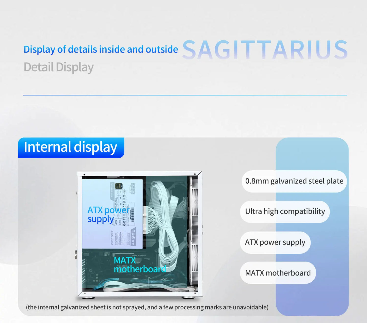 Sagittarius 8-bay NAS Computer Chassis with ATX Power Supply, MATX Motherboard, Full-height PCIE, 21.8L