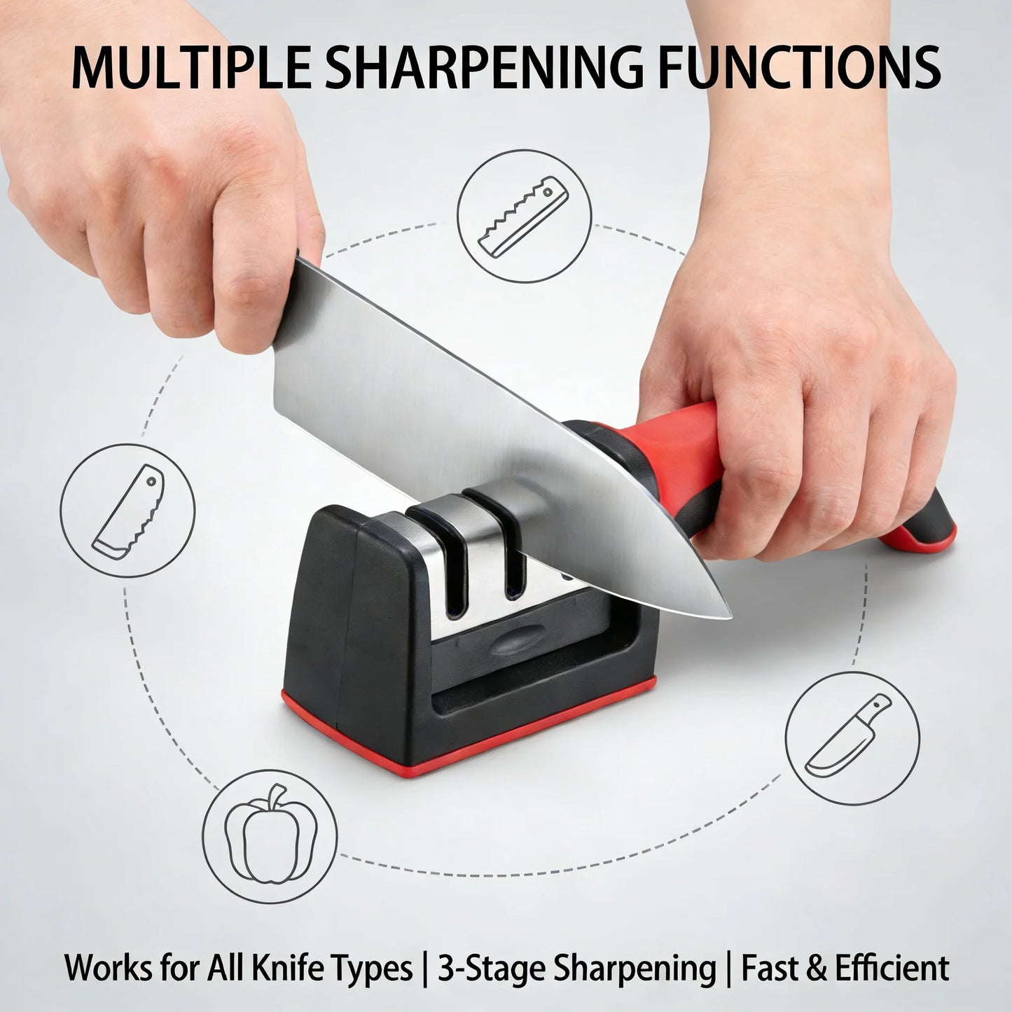 Ergonomic 3 Stage Manual Knife Sharpener Non-Slip Handle Kitchen Knife Sharpening Tool for Home Cooking