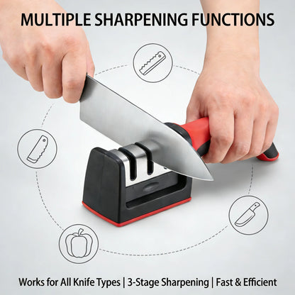 Ergonomic 3 Stage Manual Knife Sharpener Non-Slip Handle Kitchen Knife Sharpening Tool for Home Cooking