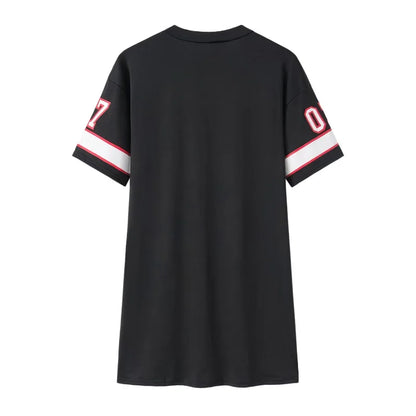 2025 New Fashion V-Neck Queen Letters Print Dress Short Sleeve Basketball Sporty Style Sexy Loose Female Clothing Streetwear