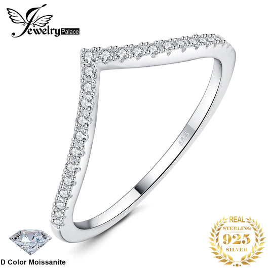 JewelryPalace Moissanite D Color Round Cut 925 Sterling Silver V Shape Stackable Wedding Ring for Woman Yellow Rose Gold Plated