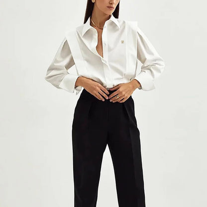 CH Womens CH Logo Embroidered Shirt Long Sleeve Structured Shoulder Office Blouse Fashion Button Down Top