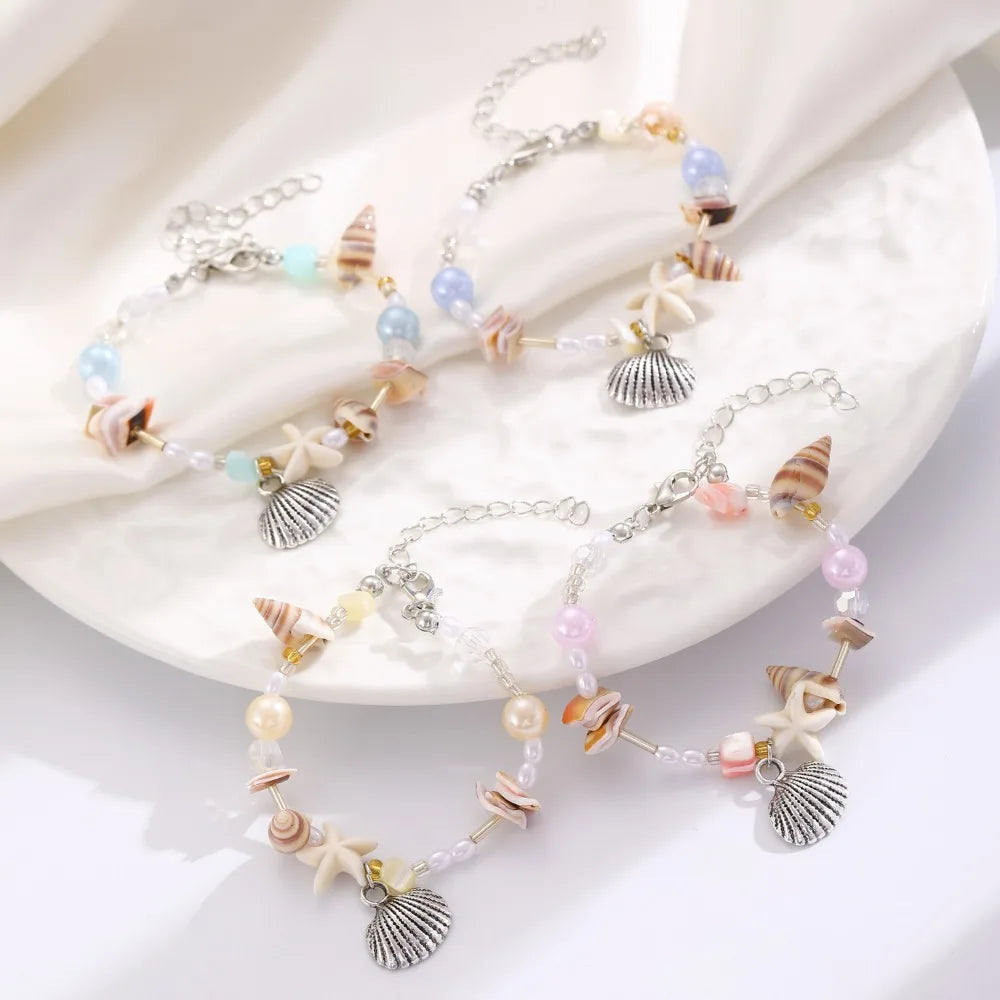 Bohemia Fashion Colorful Natural Stone Shells Starfish Conch Splicing Beaded Bracelet for Women Summer Beach Ocean Jewelry Gifts