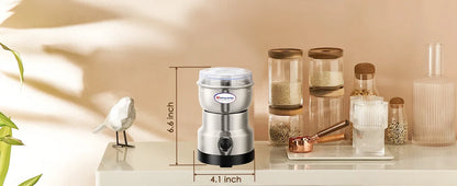 Moongiantgo Coffee Grinder Electric, Mini Spice Grinder, 200W 10s Fast Grinding, Dry Grain Mill for Spices Seeds Rice Beans Seasonings, with Replacment Stainless Steel Blade (Silver, 110V)