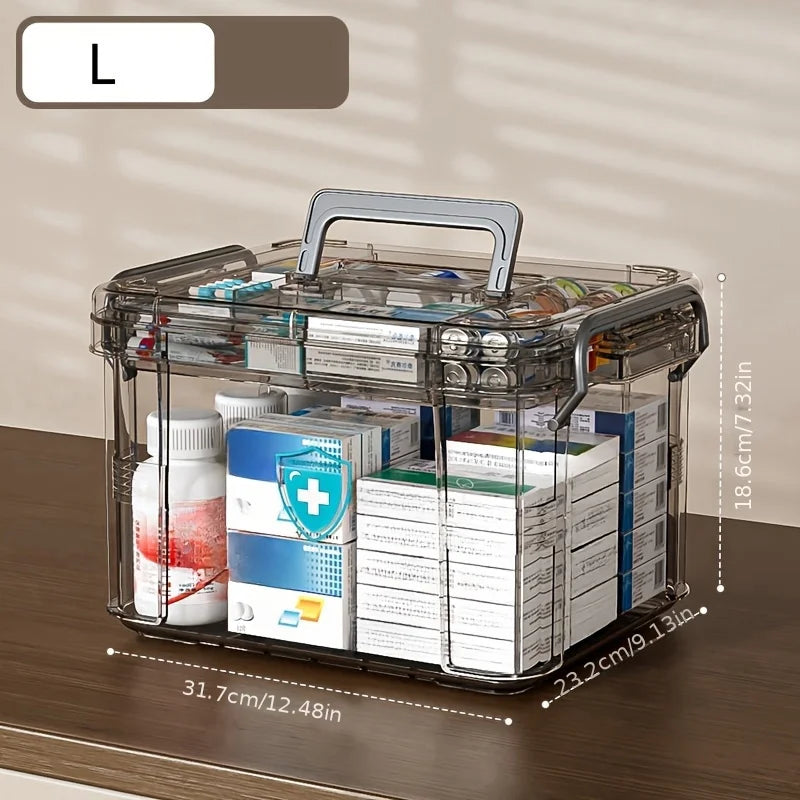 Transparent Plastic First Aid Box with Handle Household Emergency Medicine Storage Organizer Box