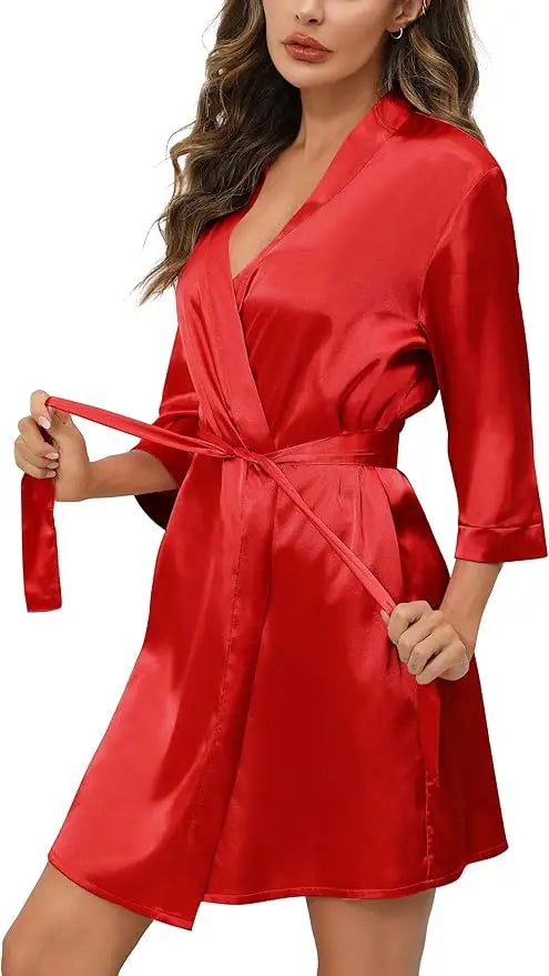 New Women's Sleeping Robe Home Clothes Sleeping Bridal Morning Robe Ding Simulated Silk Elastic Sleeping Robe Silk Short Dress