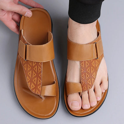 Men's Summer Sandals Breathable Fashion Simple Toe-Thru Soft Flat Bottom Beach Shoes Comfortable Classic Slippers-2502
