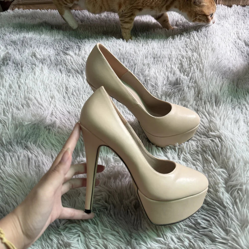 Women's High Heels 14cm Extremely Stripper Pole Dance Stilettos Sexy Platform Pumps Matte Round Toes Party Dress Wedding Shoes