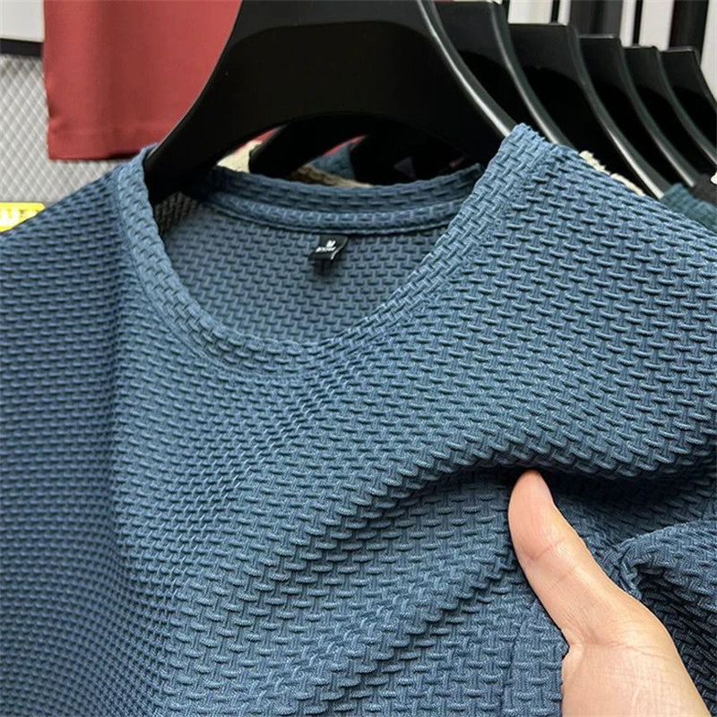 Ice Silk Mesh T-shirt Men's Short Sleeve Round Neck Tshirt Man Summer Half Sleeve Men Thin Solid Color Sports Tees Tops