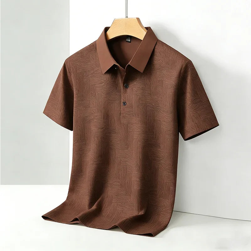 Men's Comfortable Short Sleeve Polo Shirt Weave Pattern Contrast Collar Design 2026 Casual Daily Office Fashion Top