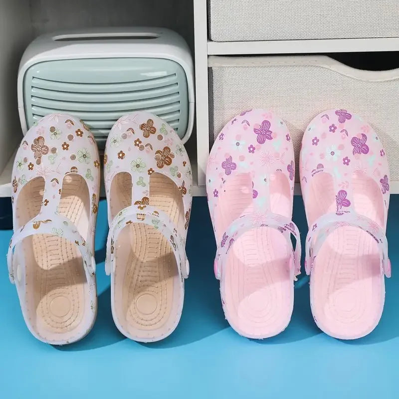 2025 Summer Printed Hole Shoes Women Sandals Ladies Jelly Shoes Cool Slippers Women Outer Wear Ladies Covered Toe Sandals 36-41