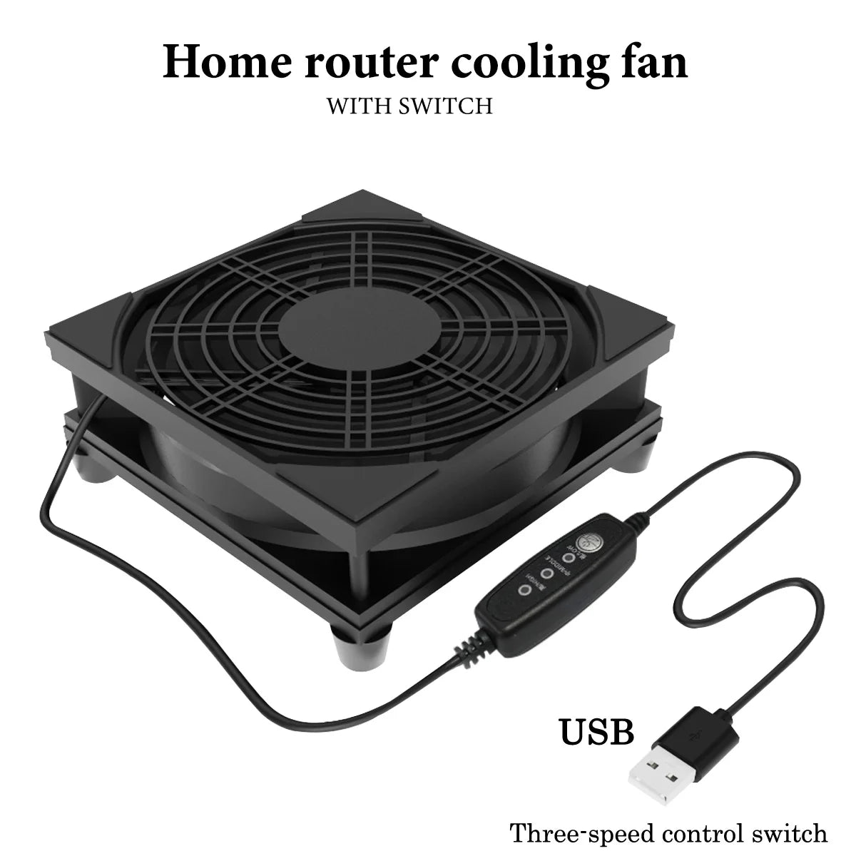Home Router Cooling Fan For Ipad USB-Powered Silent Computer Fan 3-Speed Adjustable Silent  Fan Cooling with Controller