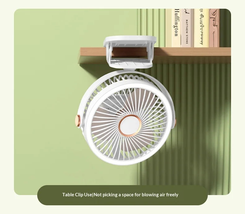 Portable Clip On Fan With LED Light, 720° Rotation Mini USB Rechargeable Fan, 5 Speed Quiet Cooling Fan For Home Office Camping