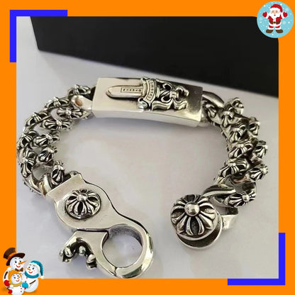 Bracelet Punk Cross Full Flower Domineering Old Sword Hip Hop Rock Fashion Thick Bracelet Men's
