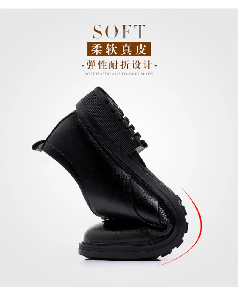 Mens Black Genuine Leather Textured Lace Up Chunky Sole Oxfords Formal Business Office Groom Wedding Daily Wear Shoes Fashion