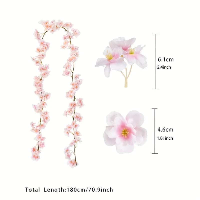 8pcs 1.8M Artificial Cherry Blossom Flower Vines Faux Flowers Outdoors Hanging Silk Flowers Garland for Wedding Party Home Decor