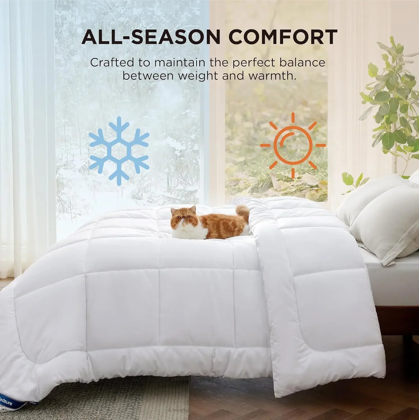 Comforter Duvet Insert - Quilted Comforters Queen Size, All Season Duvet, GentleSoft Down Alternative Bedding Blanket, with 8 Tabs, Gifts for Women/Men, White, Queen 88 x 88 Inches