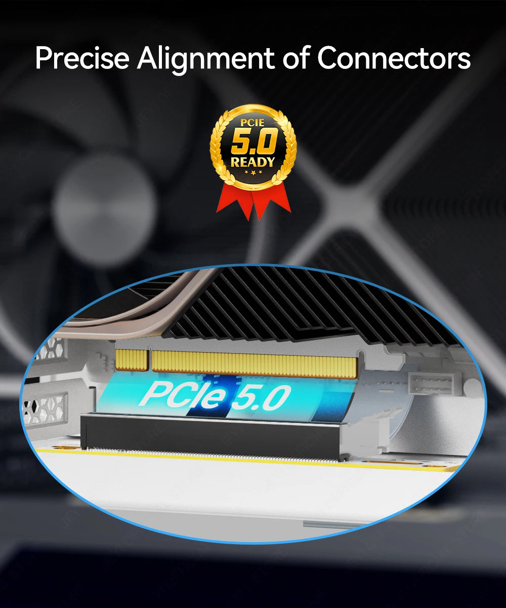 JEYI PCIe 5.0 X16 Riser Cable - 90° GPU Extension for RTX 5090/4090 & RX 7900 XTX, Mining Rig, WRX80/TRX40, 15cm/18cm/20cm/30cm