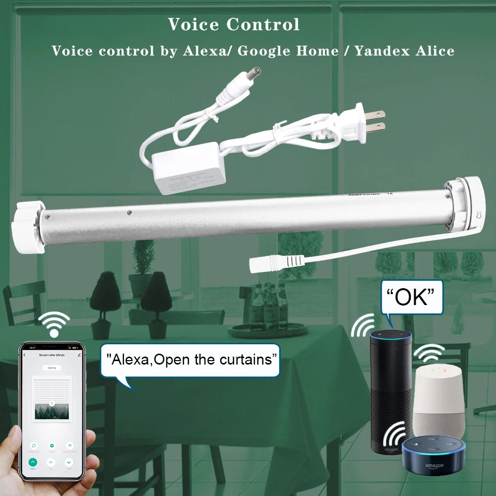 Tuya Wifi Roller Shutter Blinds Motor Automatic Blind Curtain For 38mm Tube Smart Life App Alice Alexa Google Home Voice Control