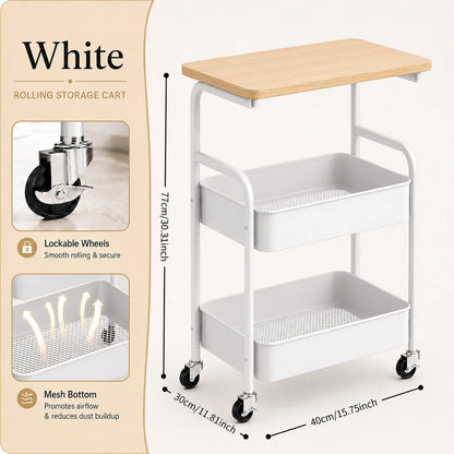 Multifunctional Three-Tier Rolling Cart, Multifunctional Storage Rack, Snack Rack, Portable Wheels, Suitable For Use In The Kitc