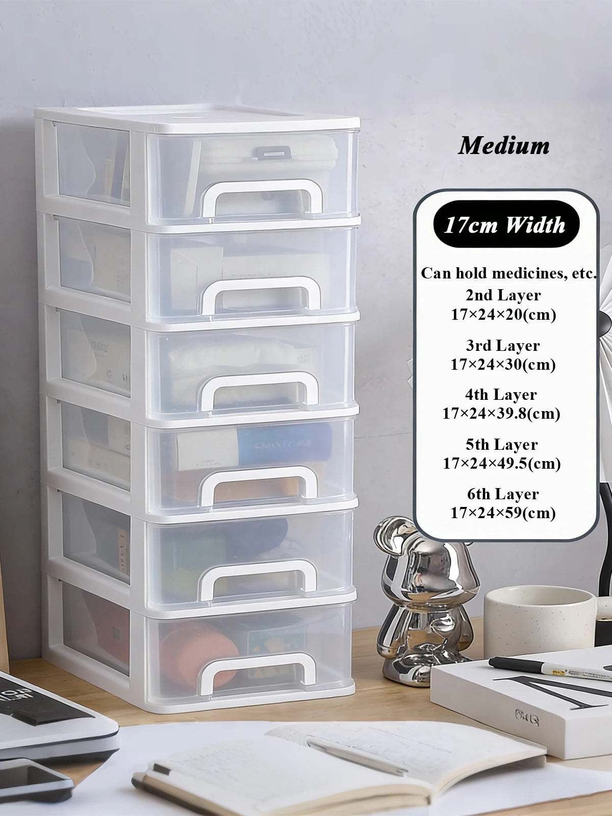Clear Desktop Storage Box with Drawer Heightened Table Organizer Plastic Office storage cabinet  for Stationery cosmetics
