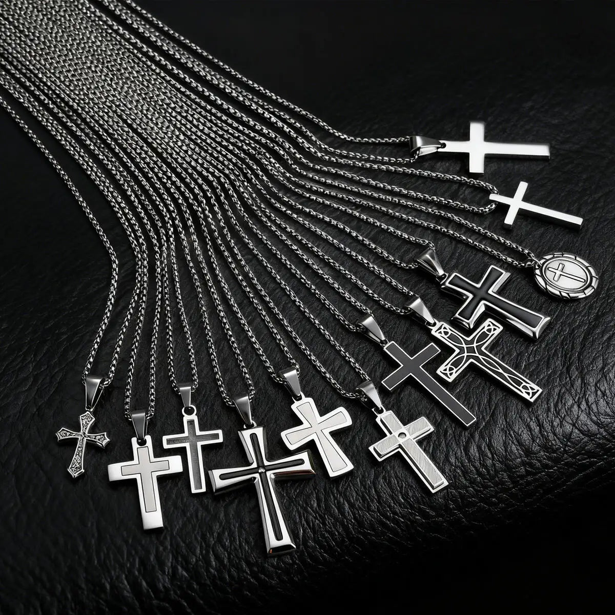 Stylish Men's Stainless Steel Cross Necklace,Punk Hip Hop Cross Pendant Necklace,Birthday Party Jewelry Gift for Him Dad Son