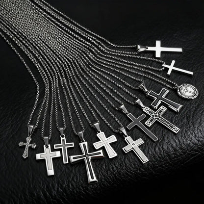 Stylish Men's Stainless Steel Cross Necklace,Punk Hip Hop Cross Pendant Necklace,Birthday Party Jewelry Gift for Him Dad Son