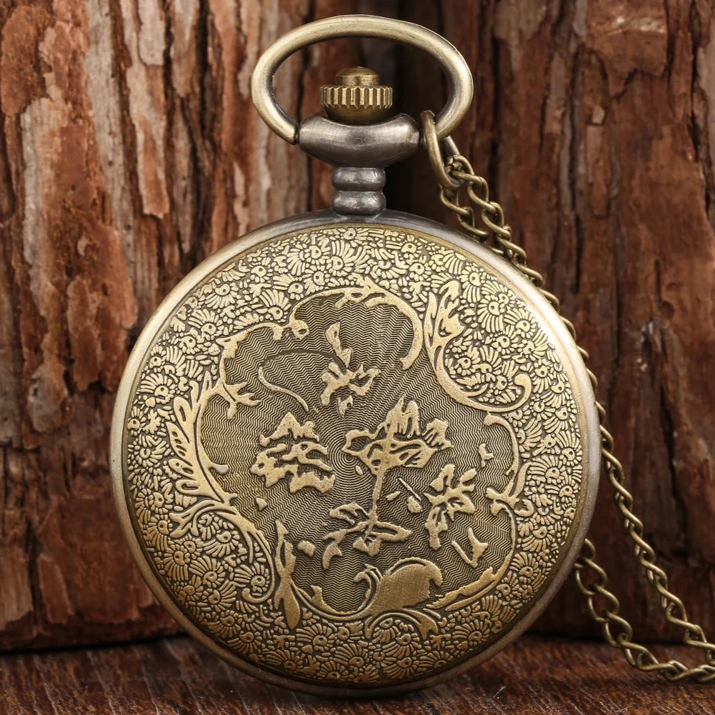New Elephant Vivid Engraving Vintage Bronze Arabic Literal Quartz Large Pocket Watch Sweater Chain Men Women Pendant Clock Gift