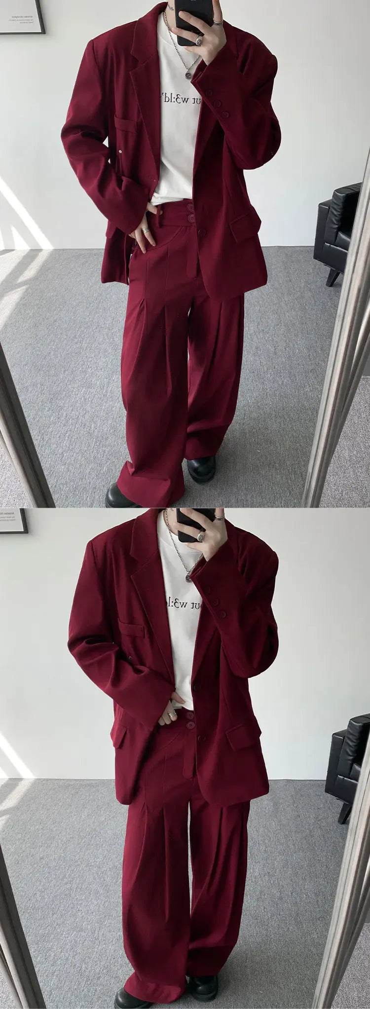 Casual suit set Men Loose fitting 2 piece suit Shoulder pads Trend Streetwear Korean 2025 NEW suit jacker+suit pants