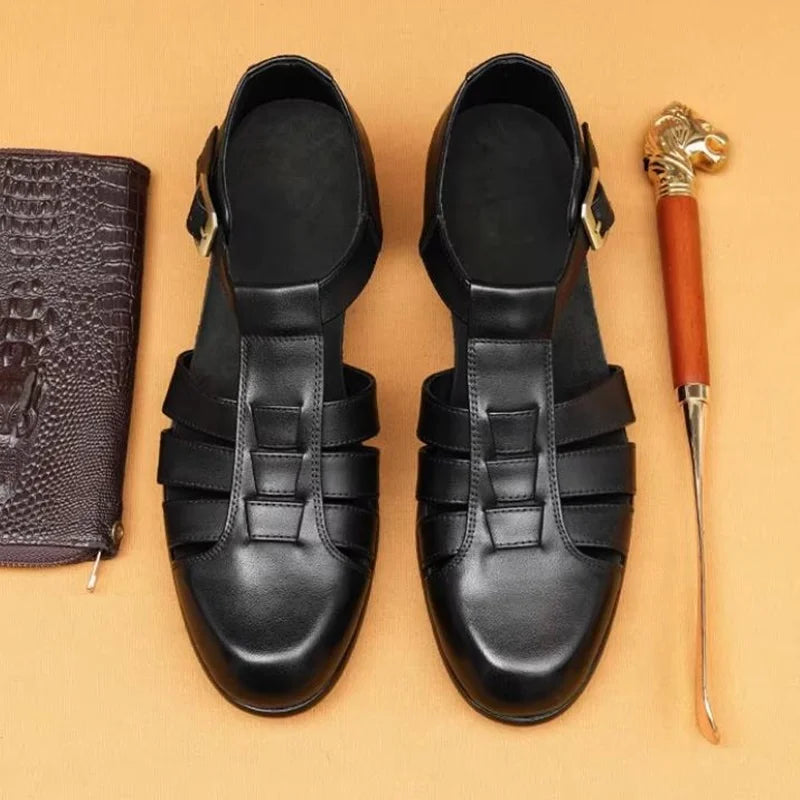 Summer Men's Sandals Leather Dress Shoes Outdoor Soft Pointed Formal Men Wedding Sandals Classic Light Slippers Sandals Sneakers