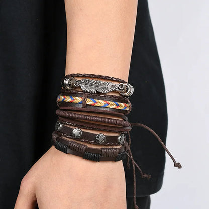 Fashion Bracelet Viking  Bracelet For Men Hand Bracelets Woven Skull Hand Jewelry Adjustable Leather Set viking man bracelet