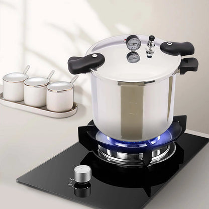 22L Aluminium Alloy Pressure Canner 90Kpa Thickened Explosion-proof Pressure Cooker Pot with Pressure Gauge and Safety Valve