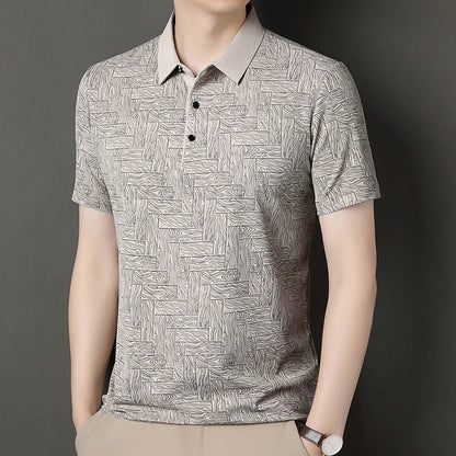 Men's Comfortable Short Sleeve Polo Shirt Weave Pattern Contrast Collar Design 2026 Casual Daily Office Fashion Top