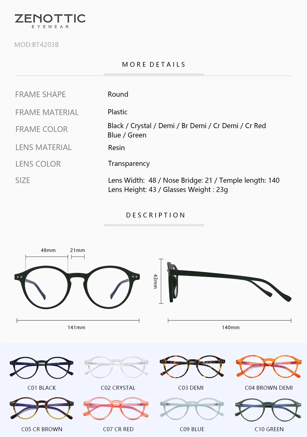 ZENOTTIC Retro Small Round Prescription Glasses Circular Progressive Eyewear Photochromic Optical Eyeglasses for Women Men
