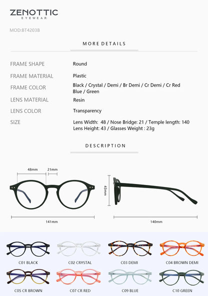 ZENOTTIC Retro Small Round Prescription Glasses Circular Progressive Eyewear Photochromic Optical Eyeglasses for Women Men
