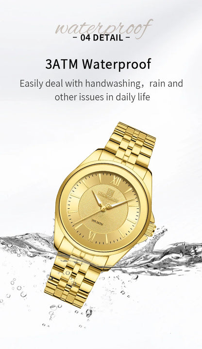 NAVIFORCE Ladies 3ATM Waterproof Quartz Watch Simple Fashion Stainless Steel Watchband Woman Quartz Watch Gifts For Women NF5067