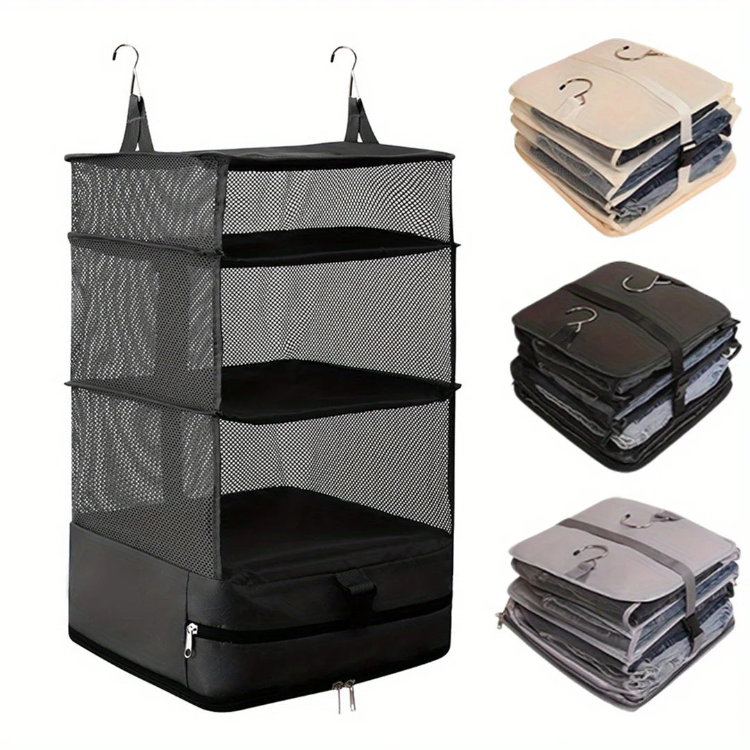 1Pcs 4 Tier Shelf Hanging Closet Organizer, Space Saver, Closet Hanging Shelf with 2 Sturdy Hooks for Storage, Foldable