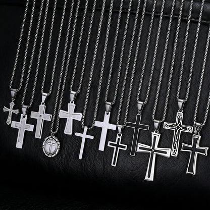 Stylish Men's Stainless Steel Cross Necklace,Punk Hip Hop Cross Pendant Necklace,Birthday Party Jewelry Gift for Him Dad Son