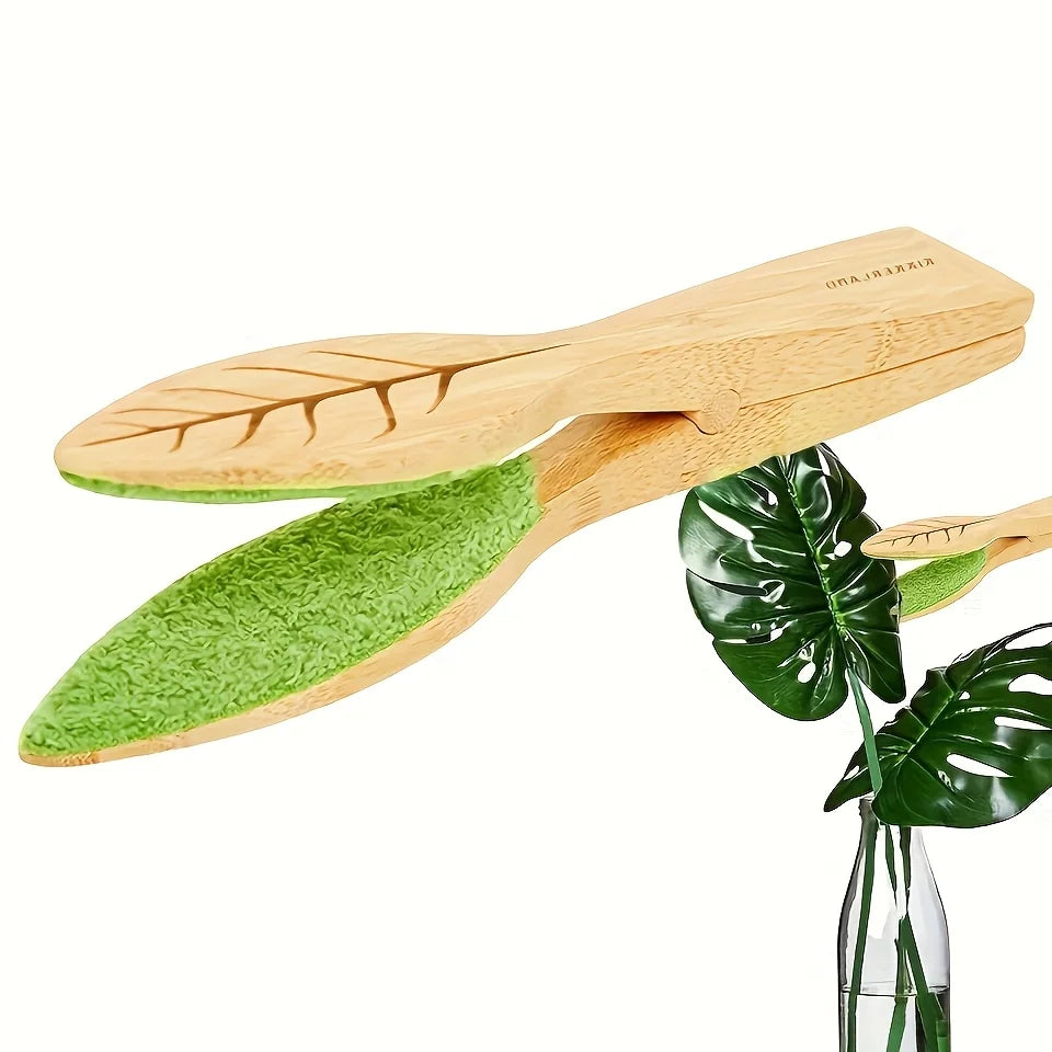 Leaf Cleaning Tongs - Handheld Green Plant Cleaning Brush with Ergonomic Handle,Durable Wooden Design for Efficient Leaf Removal