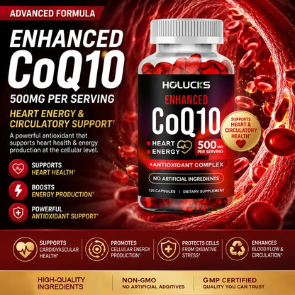 CoQ10 Supplement, for Cardiovascular & Heart Health, Anti-Aging, Energy Boost, Promote Vitality, Super Absorption, Non-GMO