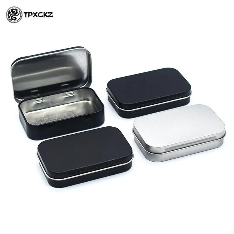 Metal Rectangular Empty Mini Tin Box Tinplate Push Candy Pill Cases Bins Jar Hinged Containers Small Organizer Storage Box