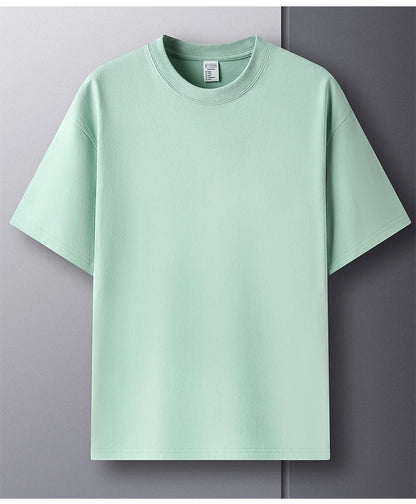 High quality 100% cotton short sleeve men's T-shirt summer round neck loose casual solid color plus size breathable top women