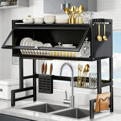 HanTai Over The Sink Dish Drainer Drying Rack 3 Tier Over Sink Dish Rack For A Tidy Kitchen Sink Shelf Organized Space-Saving Di