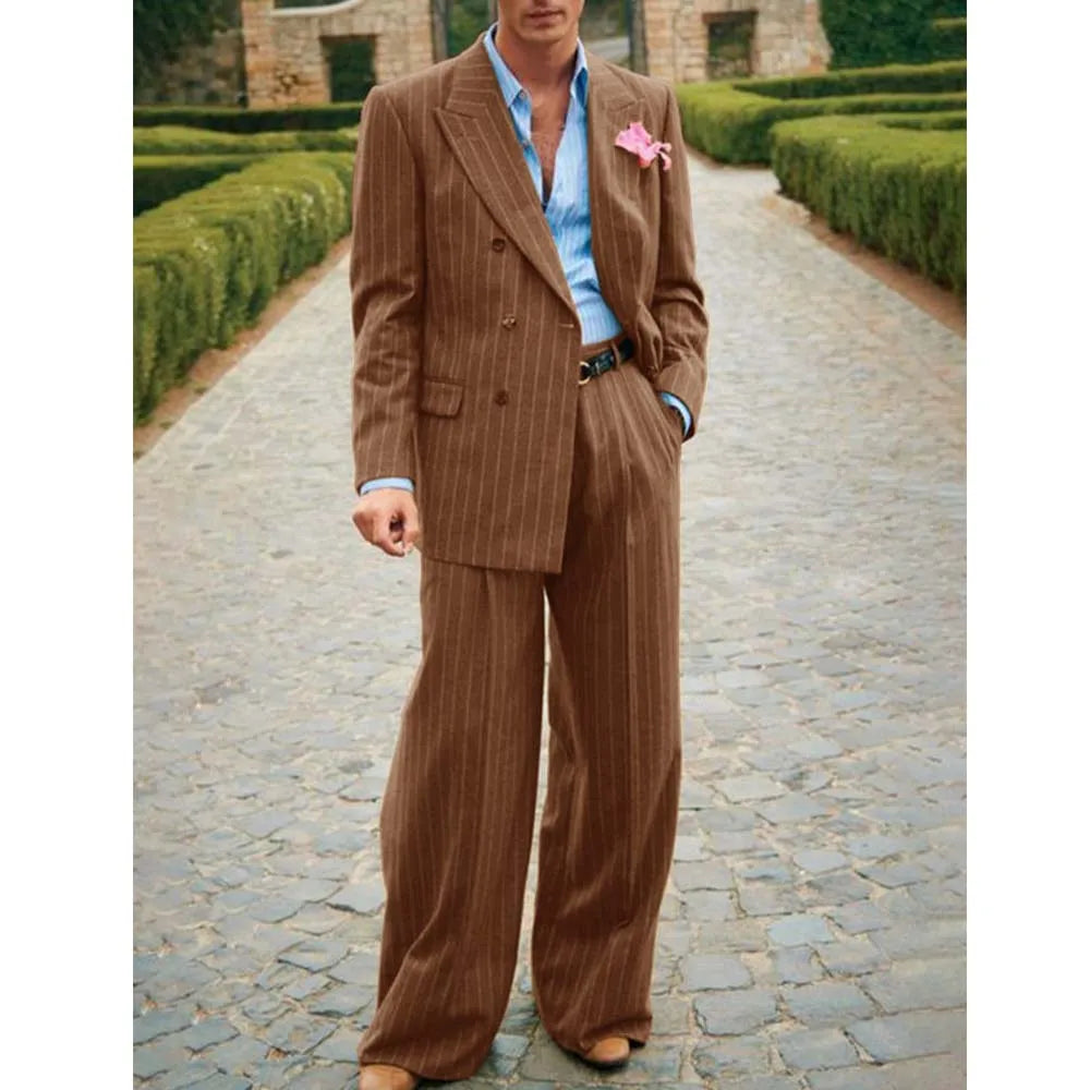 Men's Striped Suit Two Piece Suit Elegant Fashion Suit Casual Fashion Work Wear Party Dress Men's Commuter Wear Men's Clothing