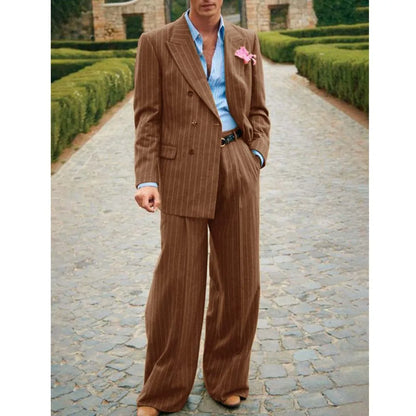 Men's Striped Suit Two Piece Suit Elegant Fashion Suit Casual Fashion Work Wear Party Dress Men's Commuter Wear Men's Clothing
