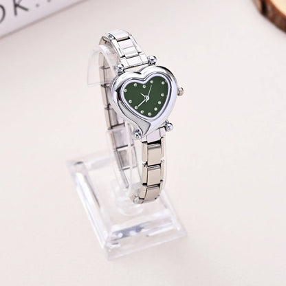 Heart Shape Dial Quartz Watch Stainless Steel Bracelet Wristwatch Cute Mini Love Heart Ladies Dress Watch Fashion Jewelry Gift