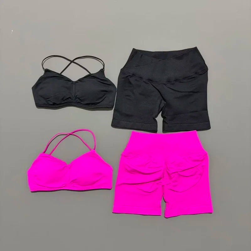 2Pcs HISTELLO Vision Sports Set Strappy Seamless Bra Scrunch Butt Lifting Stretch Breathable Gym Fitness Pilates Workout Sets