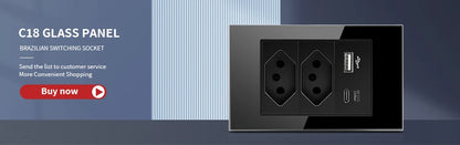 DELEFU 4*2 White Tempered Glass Brazil Standard Outlet with Double USB Type C Wall Power Socket  Switch Tuya Wifi 10A 20A