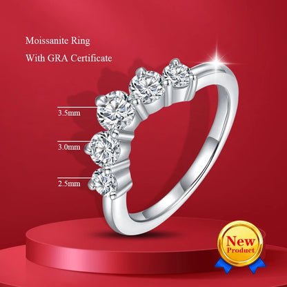 1.0mm-3.5mm Round Brilliant Cut Moissanite Wedding Rings Half Eternity Band 925 Silver Lab Diamond Wedding Ring With Certificate