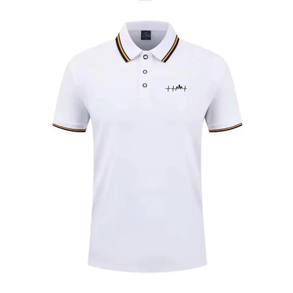 Summer men's 100% polyester fashion Milan print casual knight stripe lapel short-sleeved shirt polo shirt top